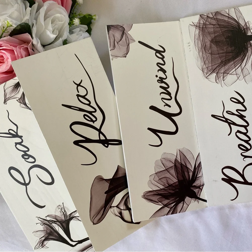 4 pcs relax soak unwind breathe woods Floral Relaxation Wall Art Set new